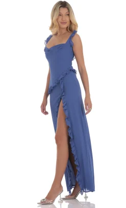 LUCY IN THE SKY Maxi Dresses^Chiffon Ruffle Dress In Slate Blue