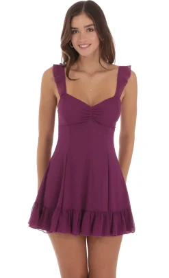 LUCY IN THE SKY Mini Dresses^Chiffon Ruffle Strap Dress In Plum
