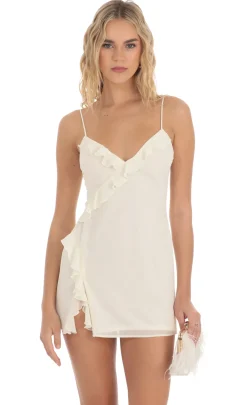 LUCY IN THE SKY Mini Dresses^Chiffon Ruffle V-Neck Dress In Pastel Yellow