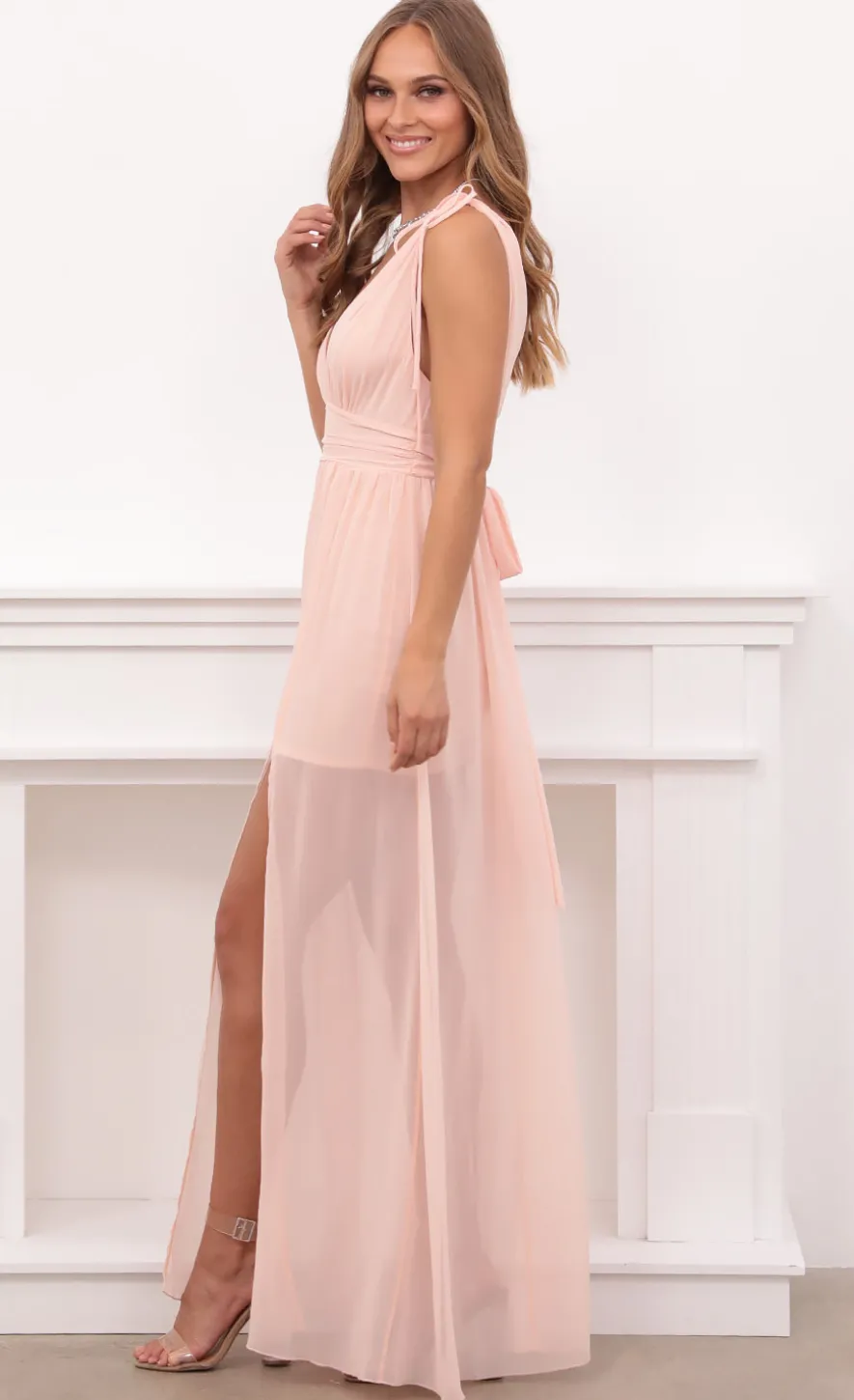 LUCY IN THE SKY Maxi Dresses^Chiffon Slit Maxi Dress In Rose Blush