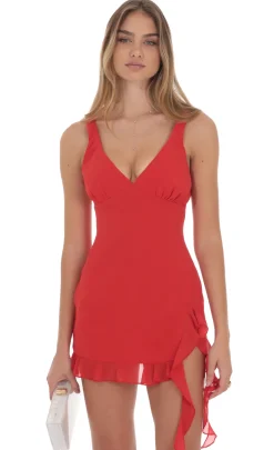 LUCY IN THE SKY Mini Dresses^Chiffon Tassel Slit Dress In Red