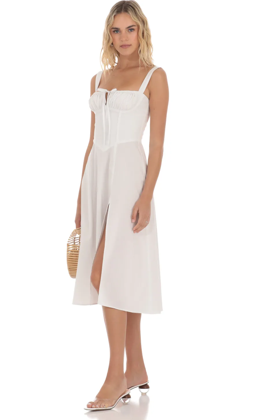 LUCY IN THE SKY Midi Dresses^Corset A-line Midi Dress In White