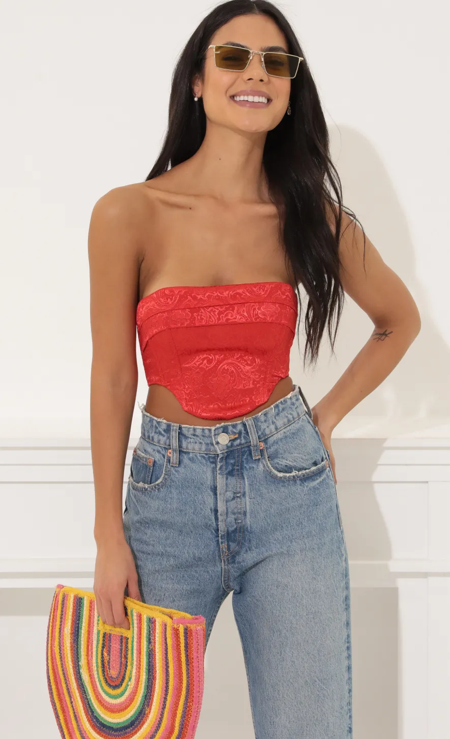 LUCY IN THE SKY Tops^Corset Crop Top In Red