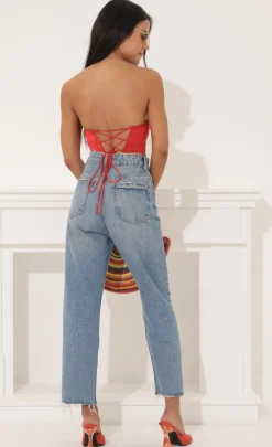 LUCY IN THE SKY Tops^Corset Crop Top In Red