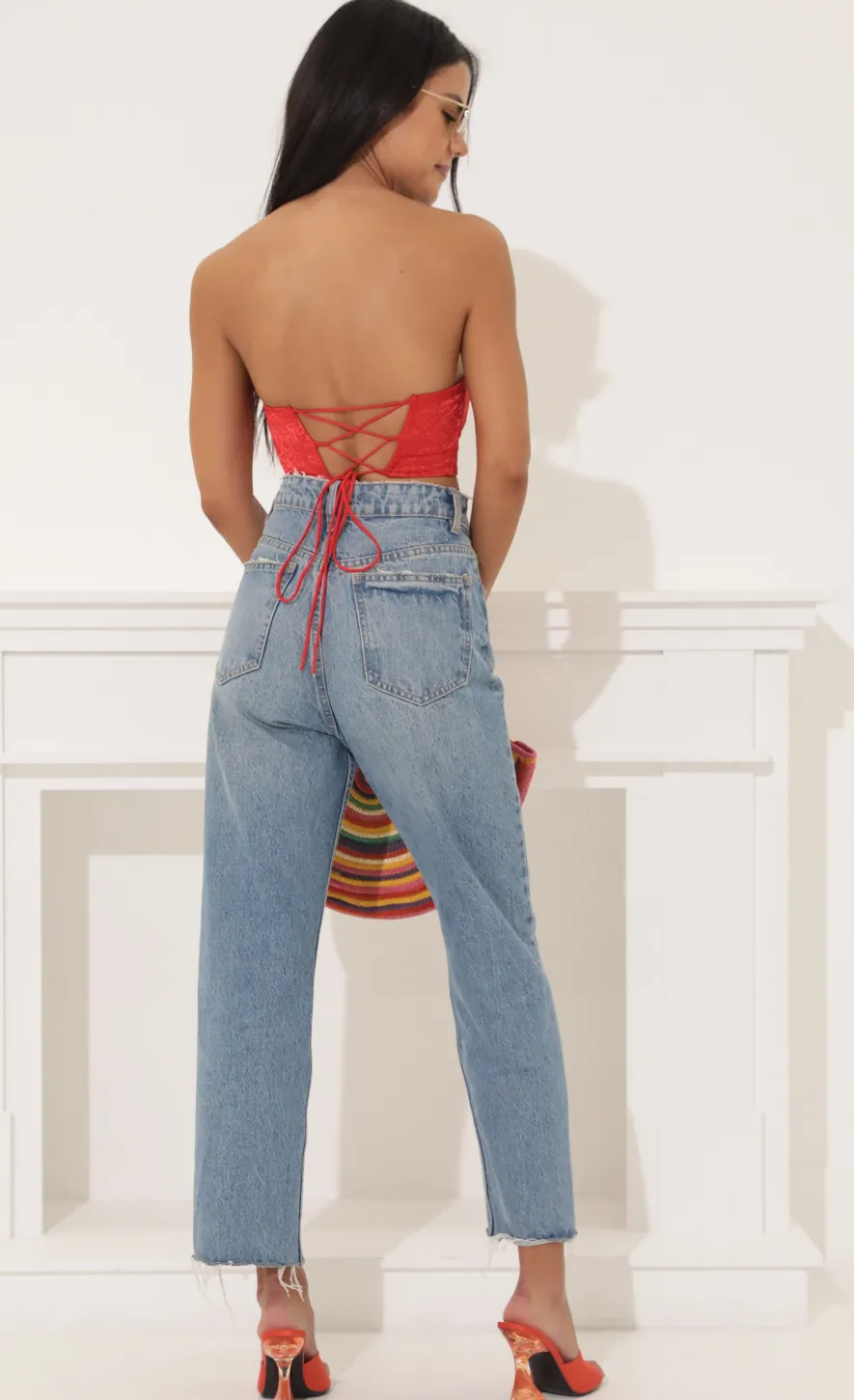 LUCY IN THE SKY Tops^Corset Crop Top In Red