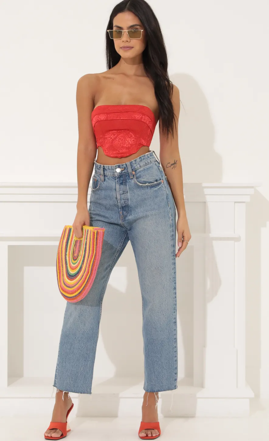 LUCY IN THE SKY Tops^Corset Crop Top In Red