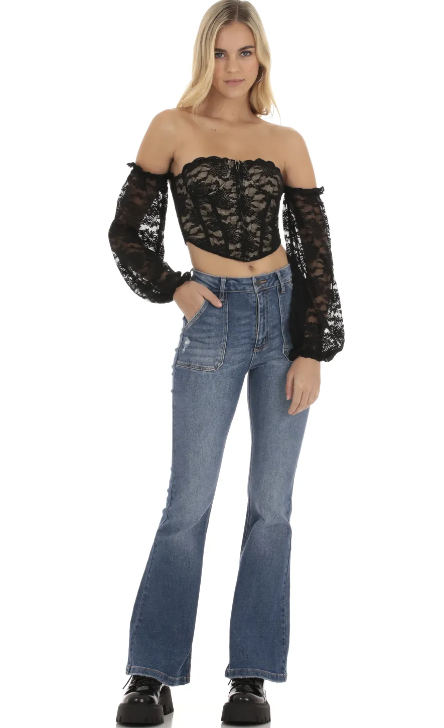 LUCY IN THE SKY Tops^Corset Lace Top In Black