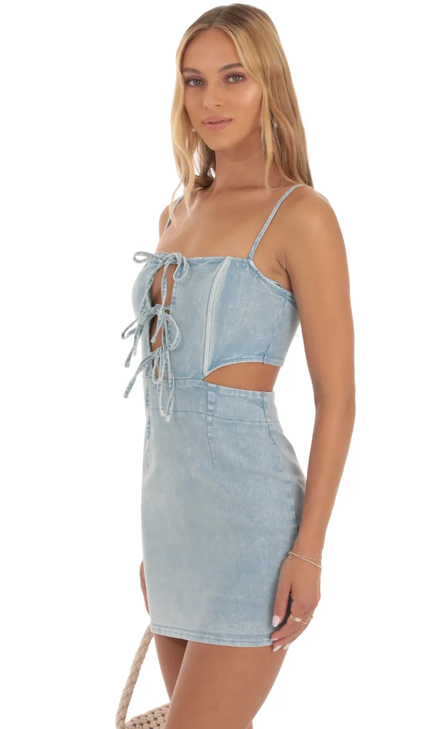 LUCY IN THE SKY Mini Dresses^Corset Lace Up Dress In Light Denim