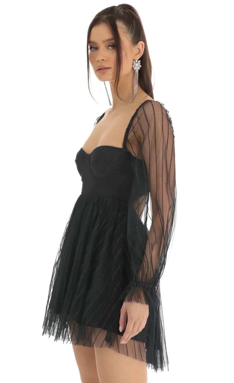 LUCY IN THE SKY Mini Dresses^Corset Long Sleeve Striped Dress In Navy