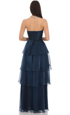 LUCY IN THE SKY Maxi Dresses^Corset Ruffle Strapless Maxi Dress In Navy