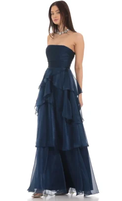 LUCY IN THE SKY Maxi Dresses^Corset Ruffle Strapless Maxi Dress In Navy
