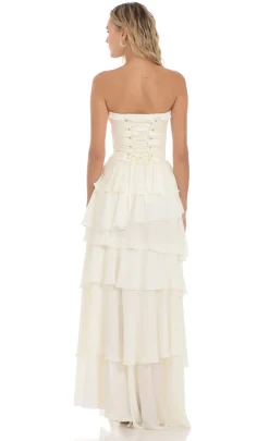 LUCY IN THE SKY Maxi Dresses^Corset Ruffle Strapless Maxi Dress In Cream