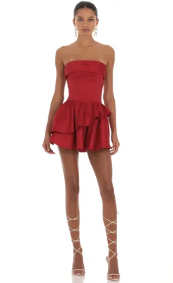 LUCY IN THE SKY Mini Dresses^Corset Strapless Dress In Red