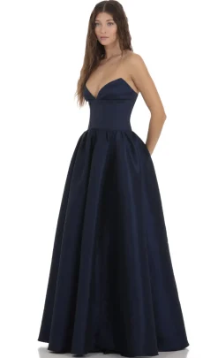 LUCY IN THE SKY Maxi Dresses^Corset Strapless Gown Dress In Navy