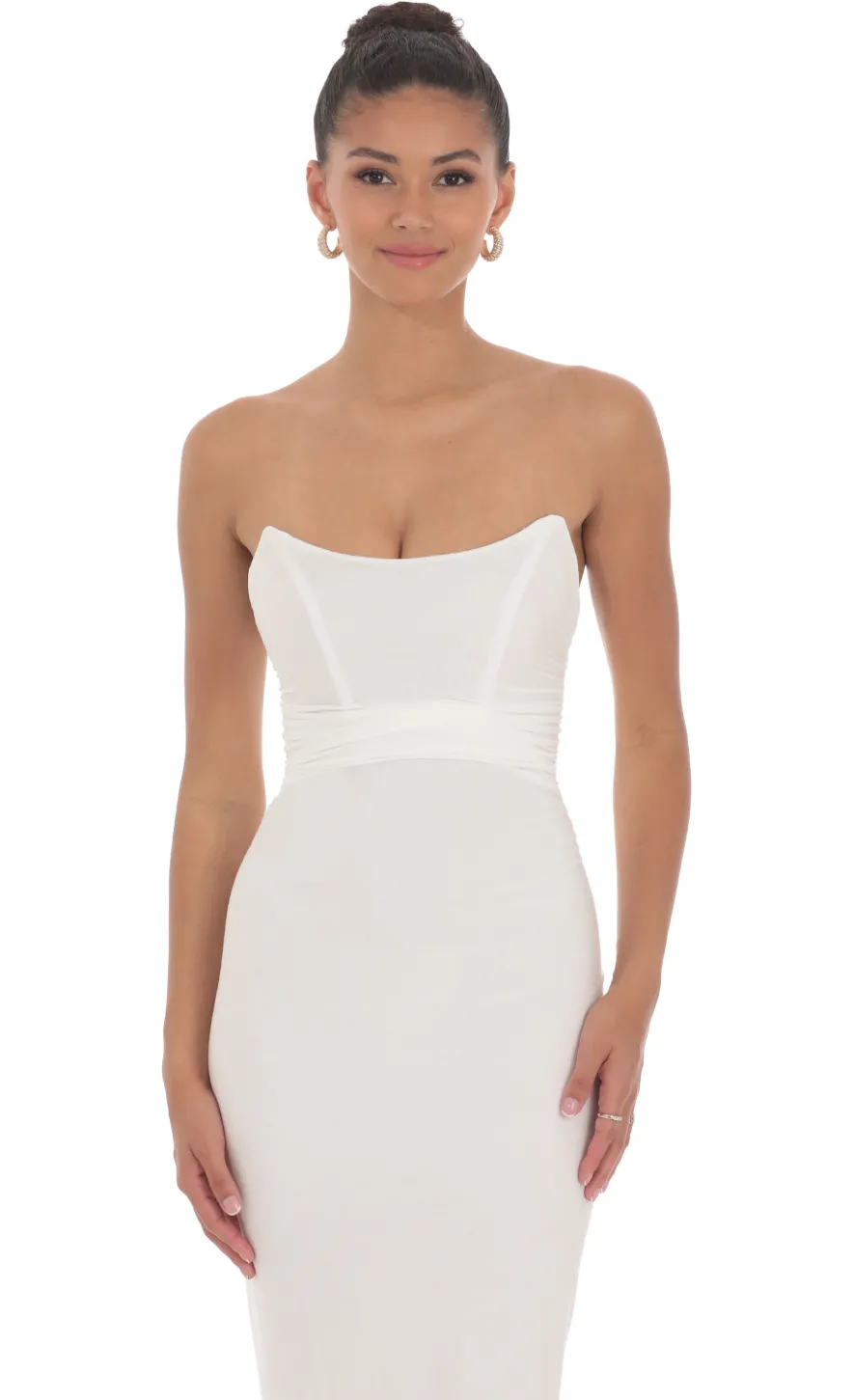 LUCY IN THE SKY Midi Dresses^Corset Strapless Midi Dress In Blue