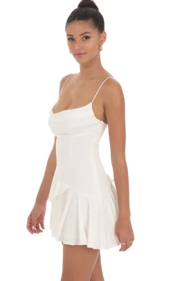 LUCY IN THE SKY Mini Dresses^Cowl Neck Asymmetrical Ruffle Dress In White