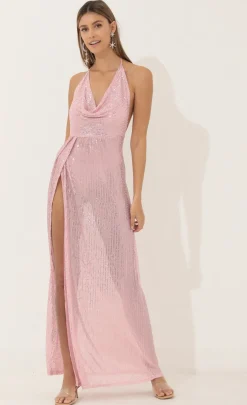 LUCY IN THE SKY Maxi Dresses^Cowl Neck Maxi Dress In Pink Sequin