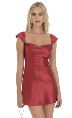 LUCY IN THE SKY Mini Dresses^Cowl Neck Satin Open Back Dress In Red