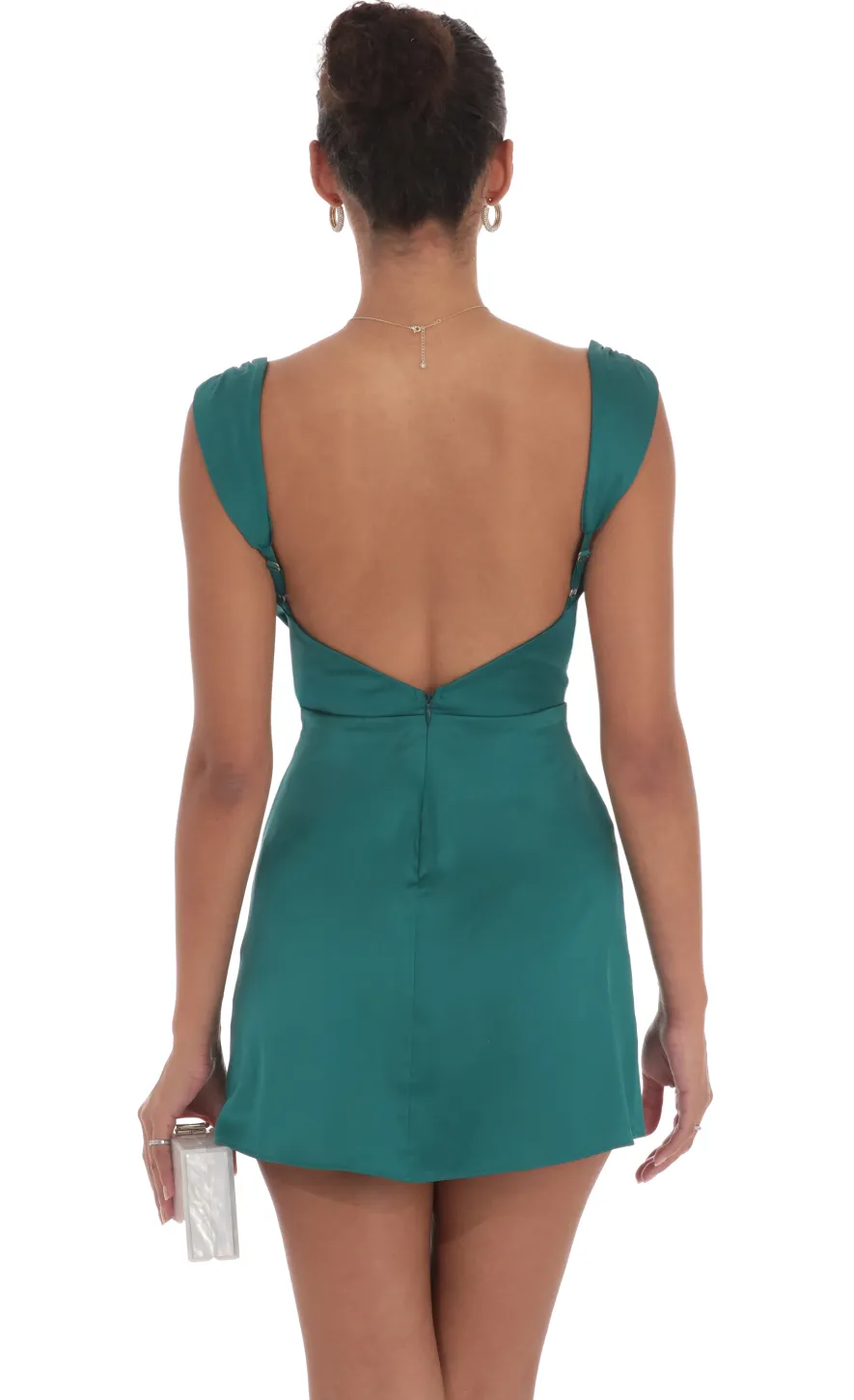 LUCY IN THE SKY Mini Dresses^Cowl Neck Satin Slit Dress In Teal