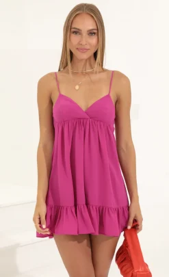 LUCY IN THE SKY Mini Dresses^Crepe Baby Doll Ruffle Dress In Pink