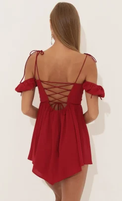LUCY IN THE SKY Mini Dresses^Crepe Corset Dress In Red