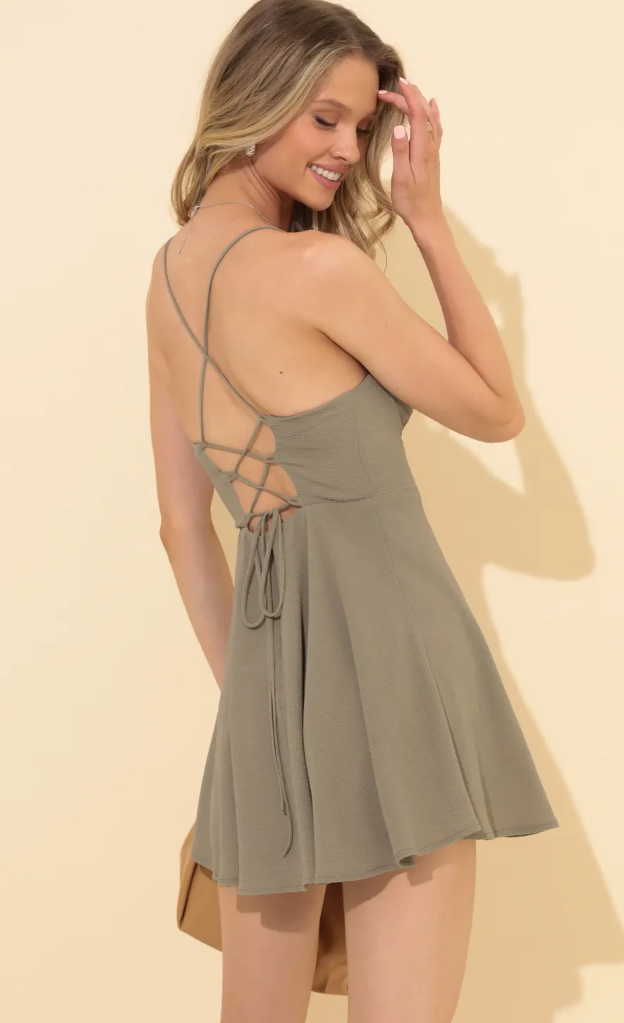 LUCY IN THE SKY Mini Dresses^Crepe Corset Dress In Taupe