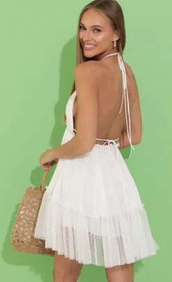 LUCY IN THE SKY Mini Dresses^Crepe Halter Dress In White