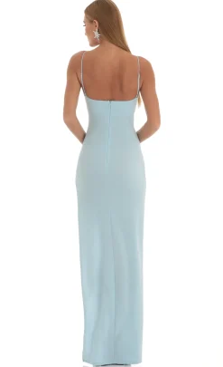 LUCY IN THE SKY Maxi Dresses^Crepe Rhinestone Corset Maxi Dress In Blue