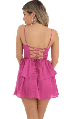 LUCY IN THE SKY Mini Dresses^Crepe Ruffle Dress In Magenta
