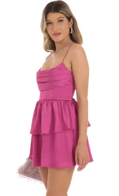 LUCY IN THE SKY Mini Dresses^Crepe Ruffle Dress In Magenta