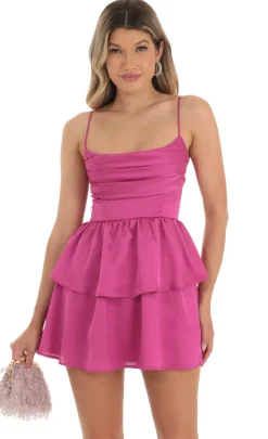 LUCY IN THE SKY Mini Dresses^Crepe Ruffle Dress In Magenta