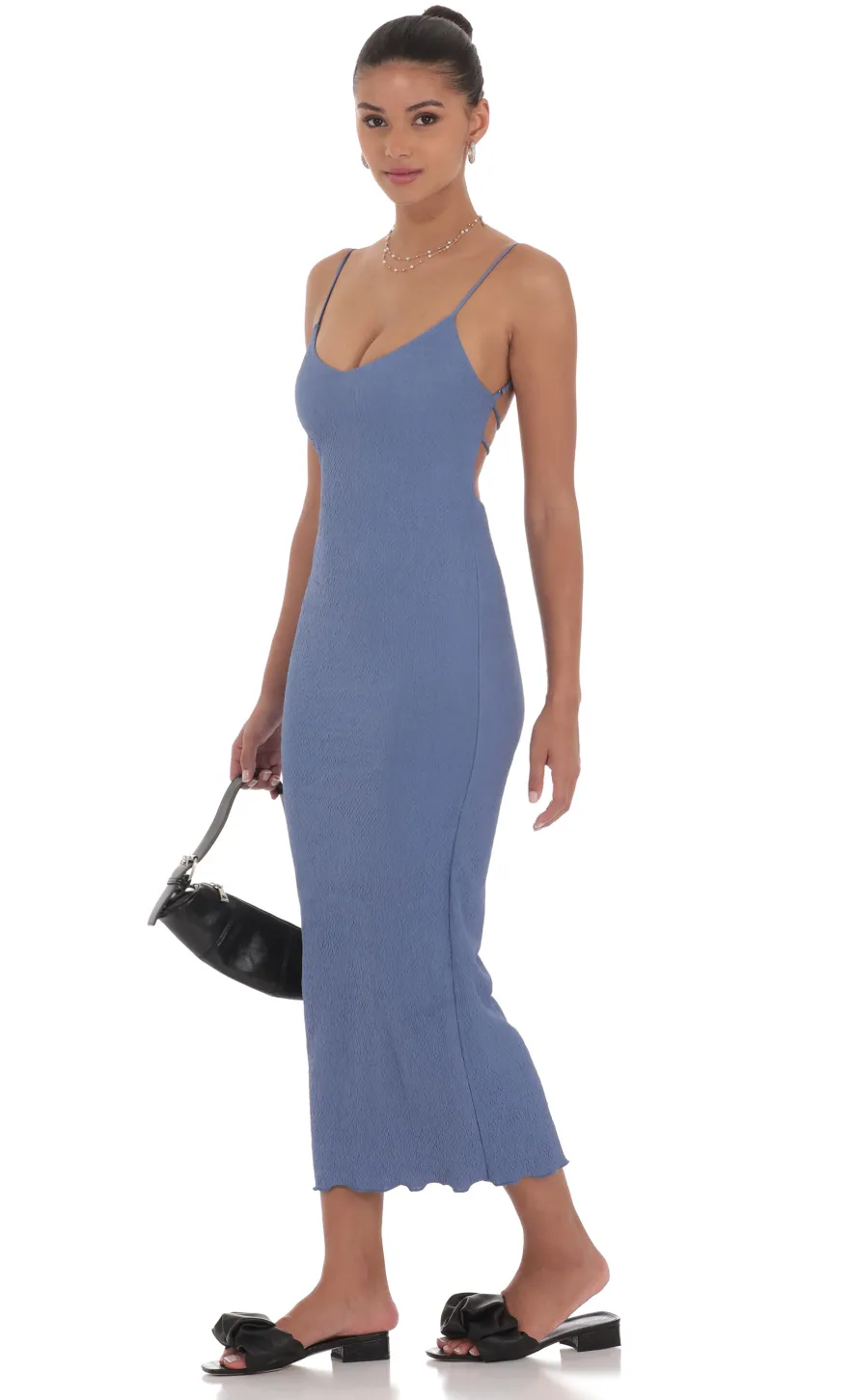 LUCY IN THE SKY Maxi Dresses^Crinkle V-Neck Bodycon Maxi Dress In Slate Blue