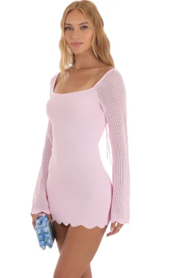 LUCY IN THE SKY Mini Dresses^Crochet Bell Sleeve Dress In Pink