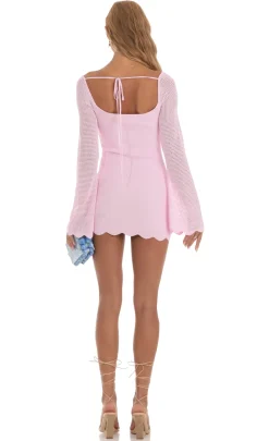 LUCY IN THE SKY Mini Dresses^Crochet Bell Sleeve Dress In Pink