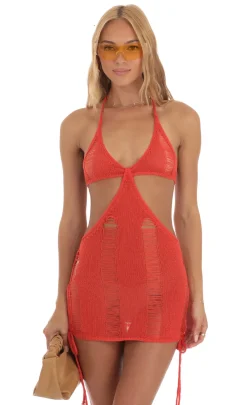 LUCY IN THE SKY Mini Dresses^Crochet Cutout Dress In Red