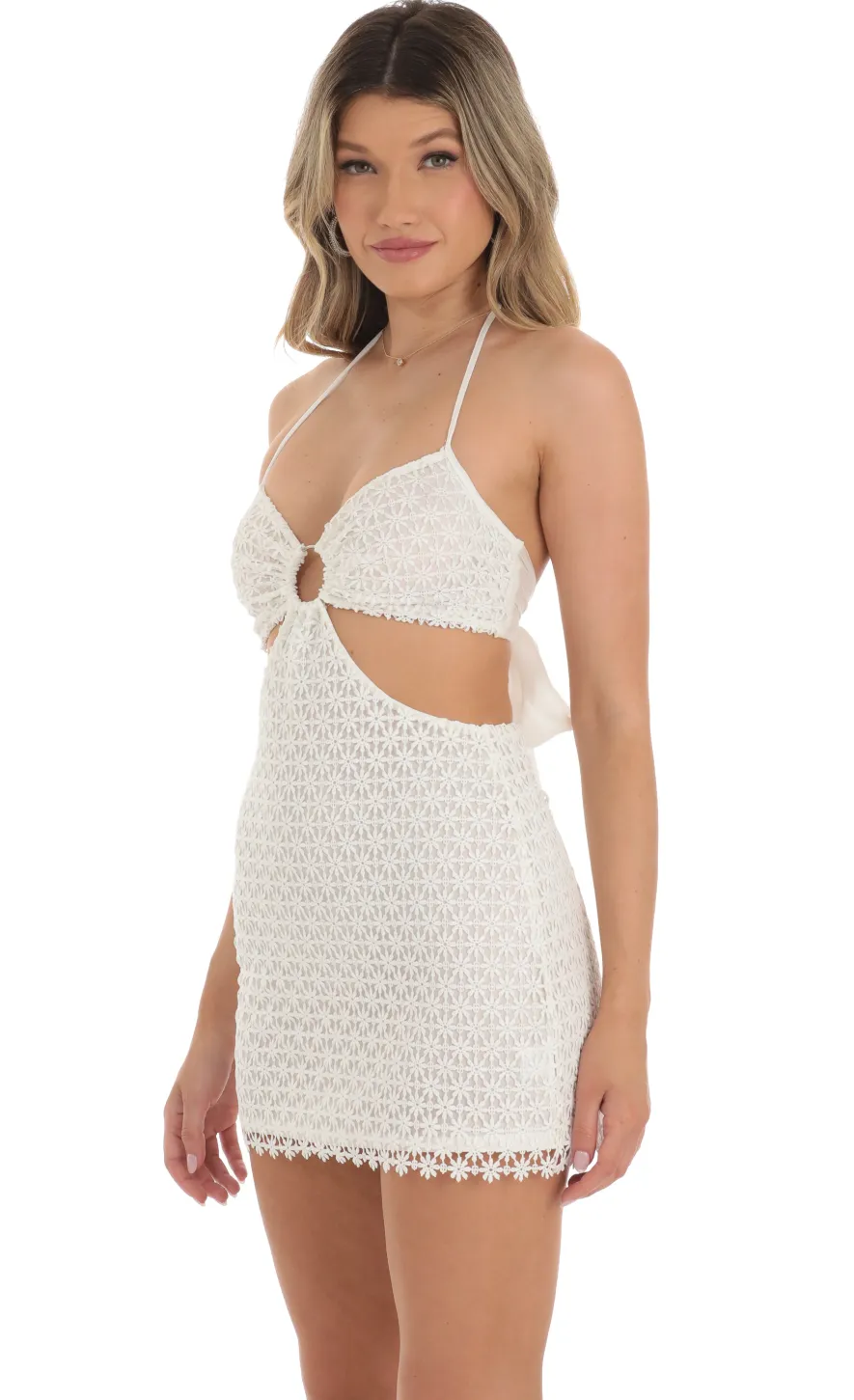 LUCY IN THE SKY Mini Dresses^Crochet Cut Out Dress In White