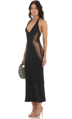 LUCY IN THE SKY Maxi Dresses^Crochet Plunge Neck Maxi Dress In Black