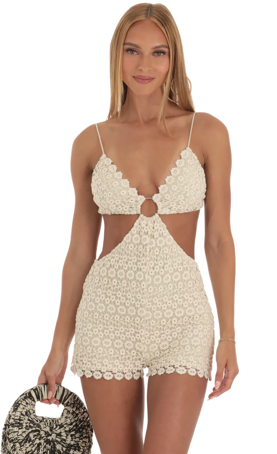 LUCY IN THE SKY Rompers^Crochet Romper In Beige