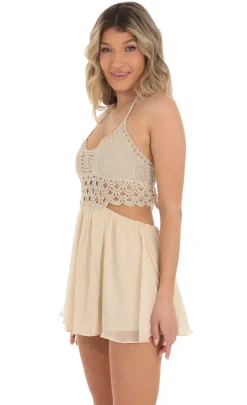 LUCY IN THE SKY Mini Dresses^Crochet Shimmer Dress In Beige