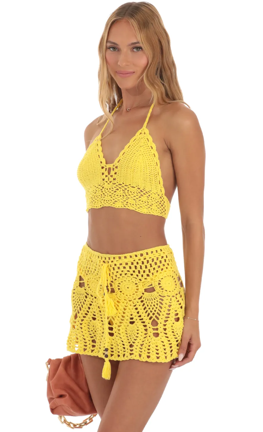 LUCY IN THE SKY Two-Piece Sets^Crochet Three Piece Skirt Set In Yellow