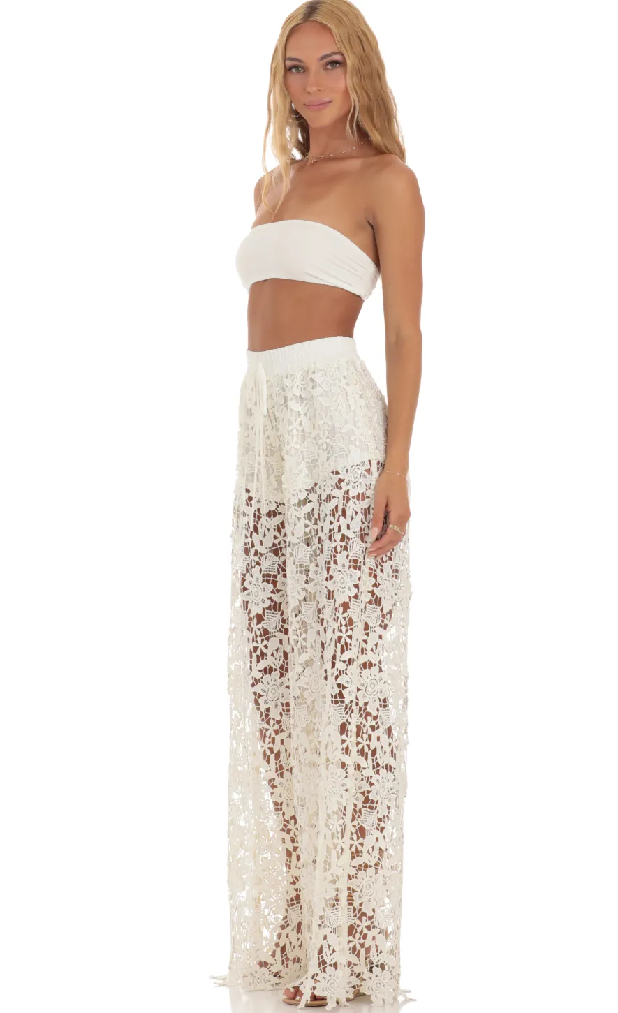 LUCY IN THE SKY Two-Piece Sets|Pants^Crochet Two Piece Pants Set In Ivory