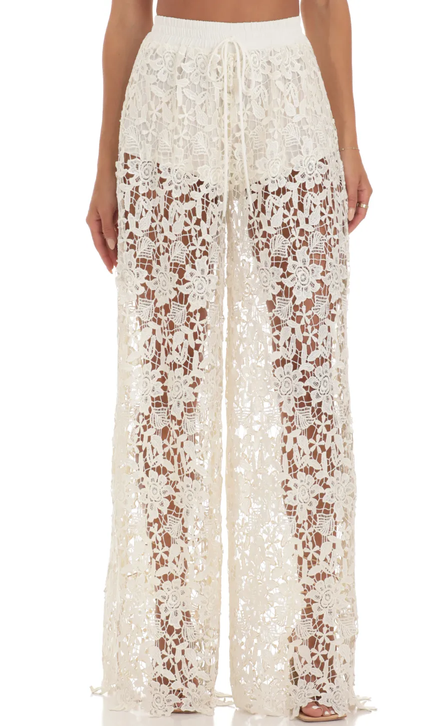 LUCY IN THE SKY Two-Piece Sets|Pants^Crochet Two Piece Pants Set In Ivory