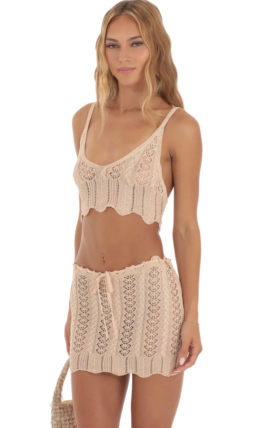 LUCY IN THE SKY Two-Piece Sets^Crochet Two Piece Skirt Set In Light Brown