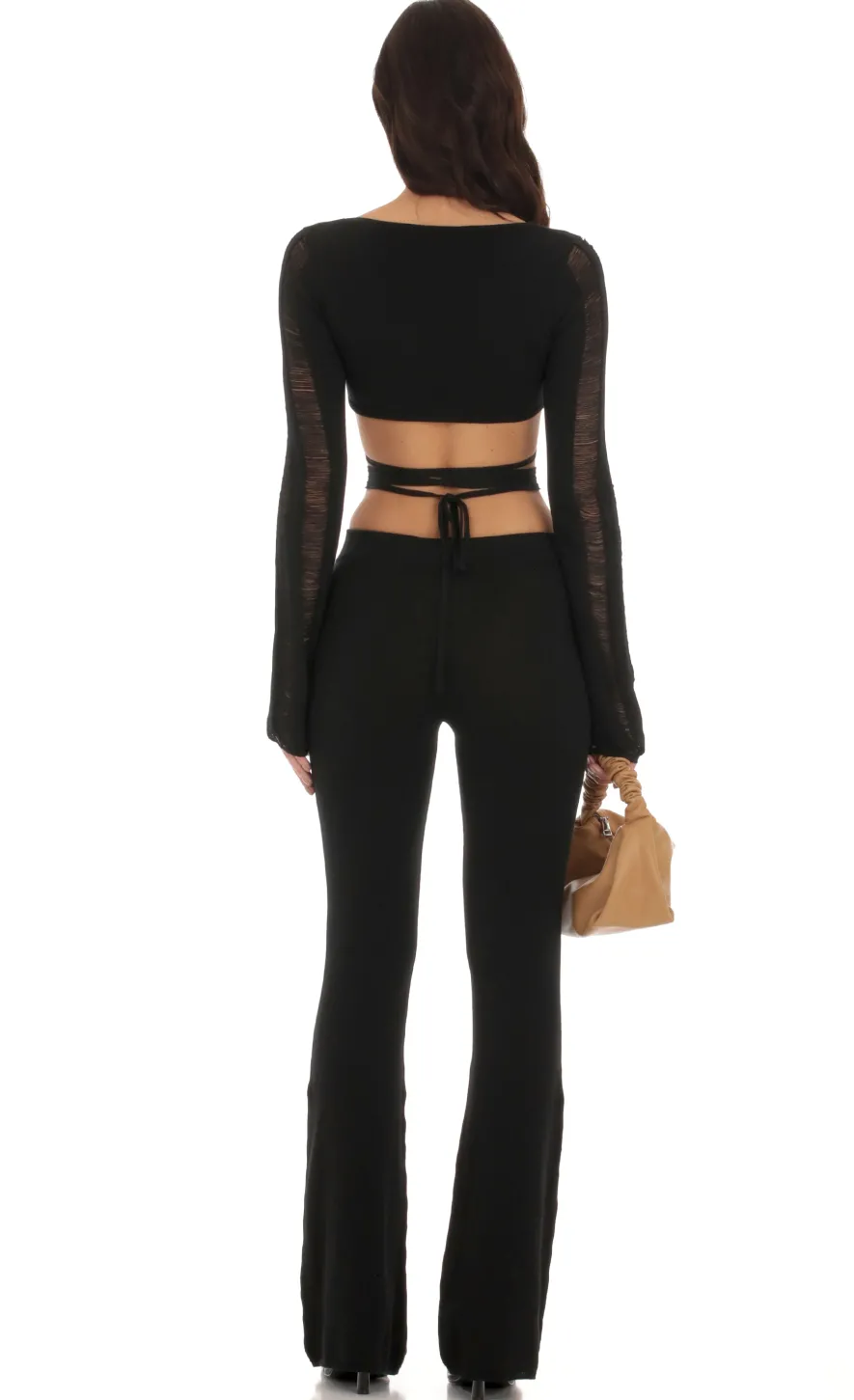 LUCY IN THE SKY Two-Piece Sets|Pants^Crochet Wrap Two Piece Set In Black