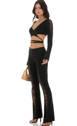 LUCY IN THE SKY Two-Piece Sets|Pants^Crochet Wrap Two Piece Set In Black