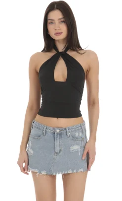 LUCY IN THE SKY Tops^Cross Neck Halter Top In Black