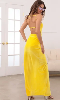 LUCY IN THE SKY Maxi Dresses^Crushed Velvet Maxi In Yellow