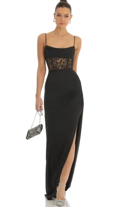 LUCY IN THE SKY Maxi Dresses^Cutout Glitter Corset Maxi Dress In Black