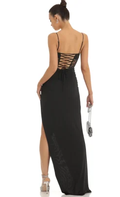 LUCY IN THE SKY Maxi Dresses^Cutout Glitter Corset Maxi Dress In Black