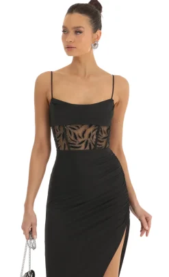 LUCY IN THE SKY Maxi Dresses^Cutout Glitter Corset Maxi Dress In Black